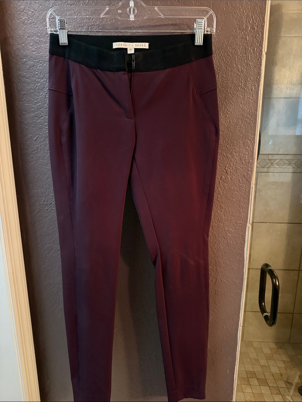 Veronica Beard Plum Ponte Slim Leggings with Black Waistband